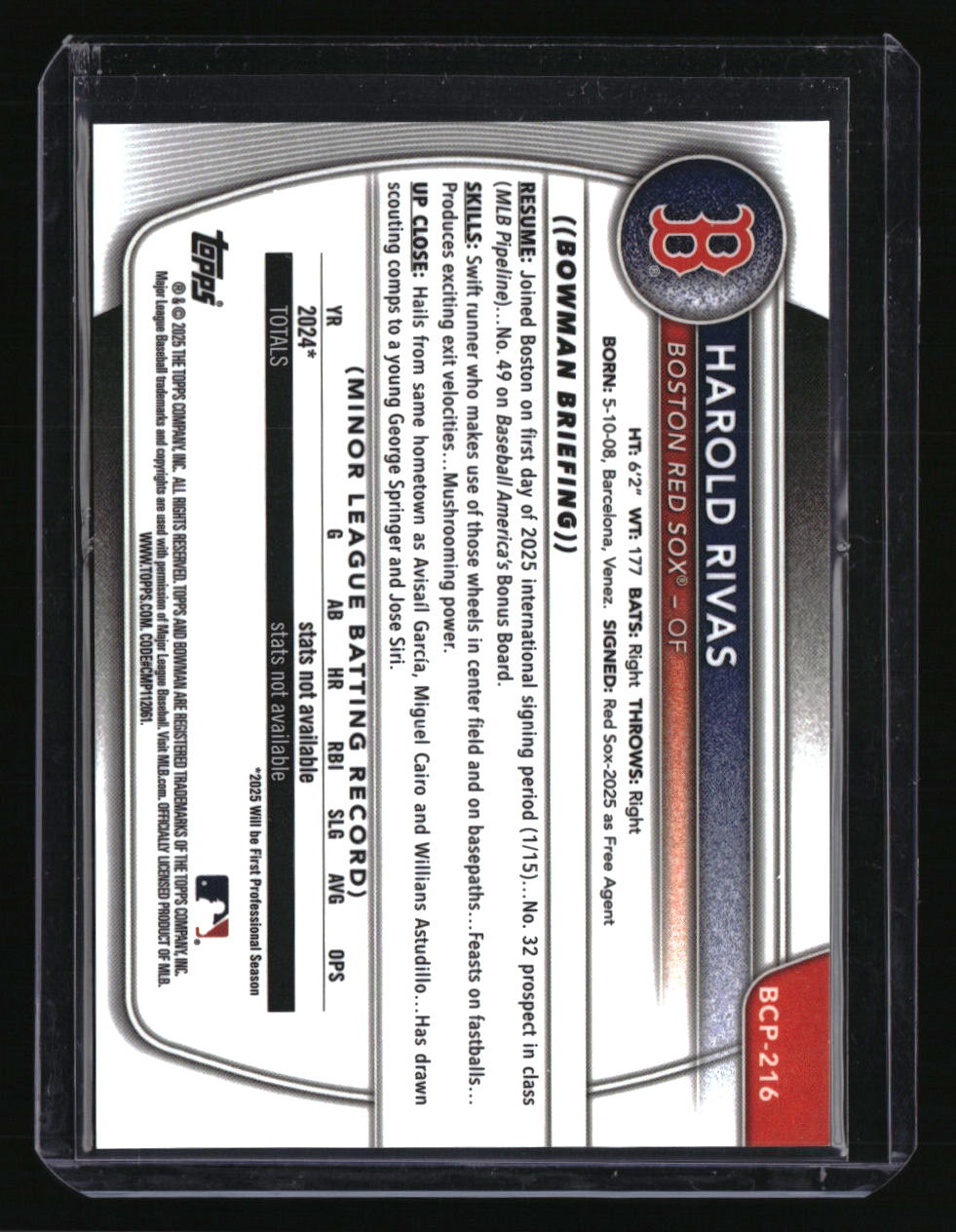 2025 Bowman Chrome Sapphire Edition Harold Rivas Prospects Gold Sapphire #/50