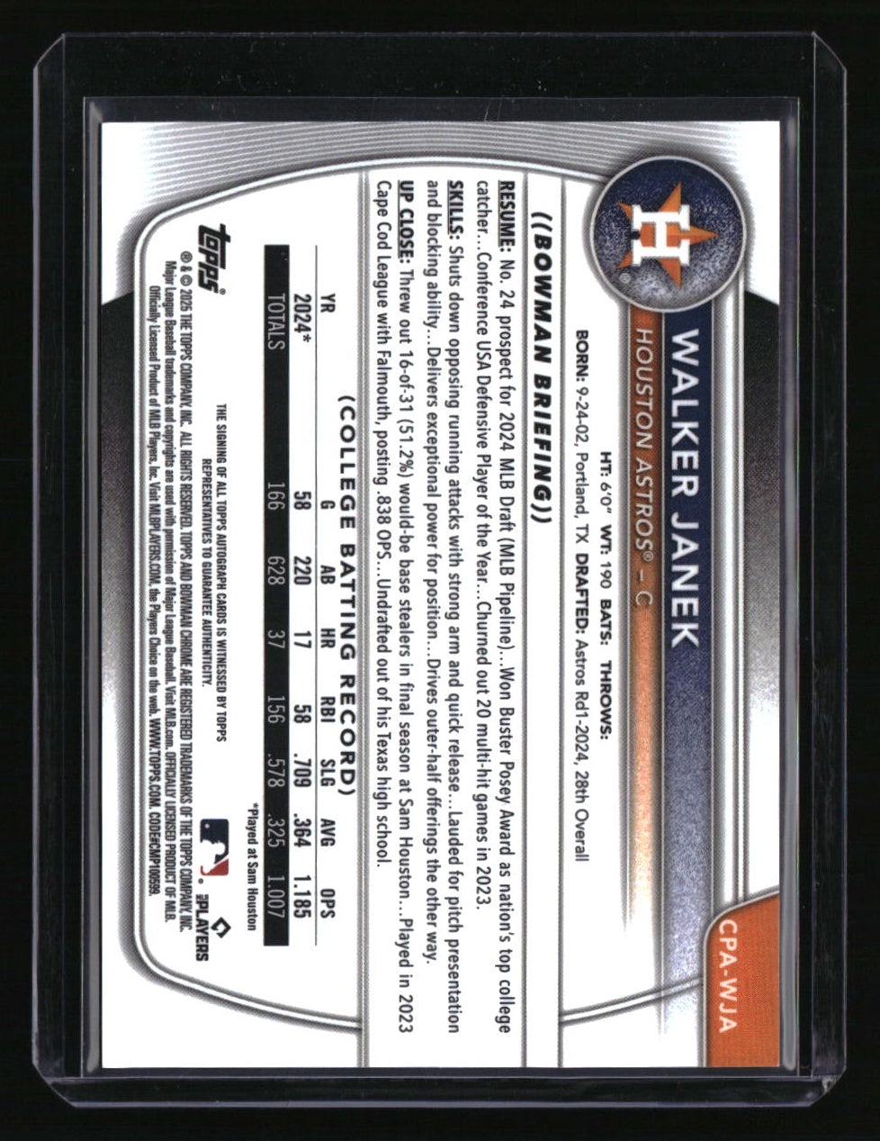 2025 Bowman Walker Janek Chrome Prospect Autographs