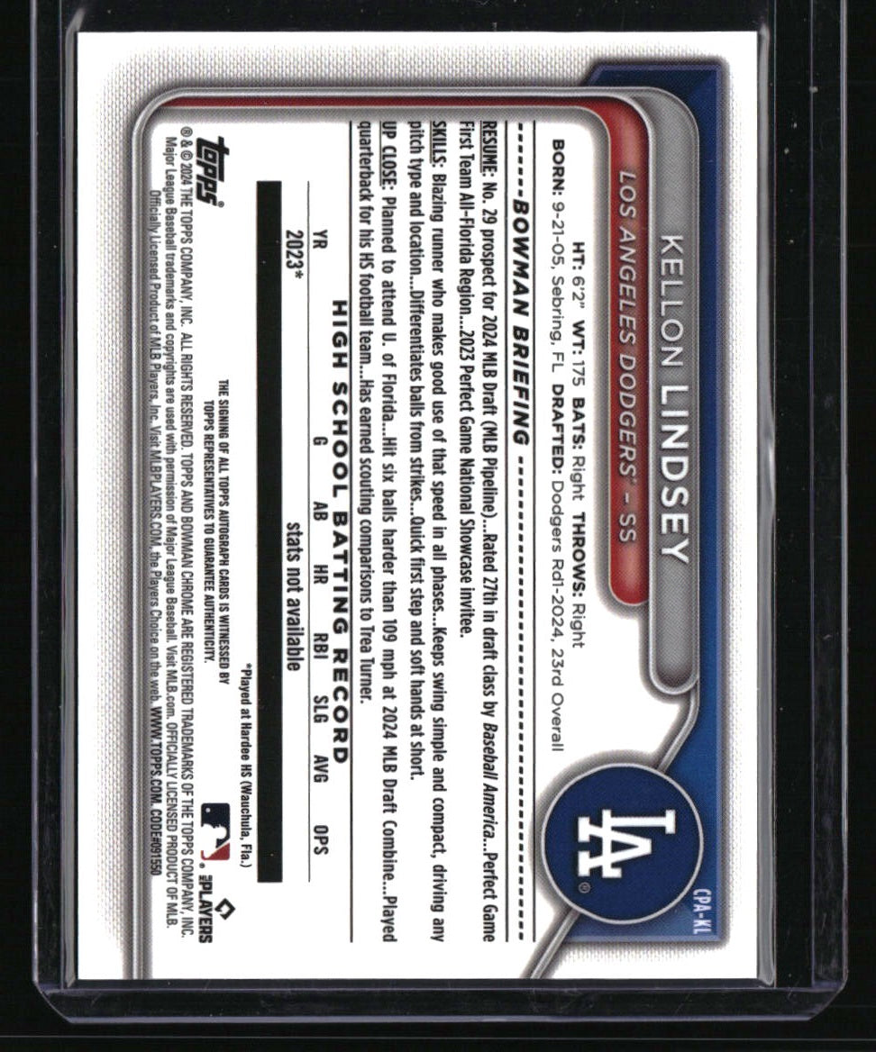 2024 Bowman Draft Kellon Lindsey Chrome Prospect Autographs