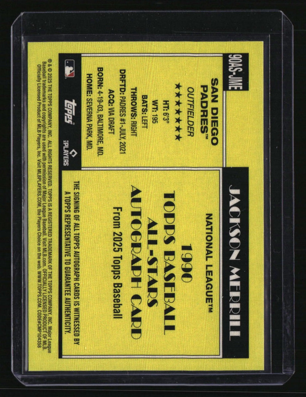 2025 Topps Jackson Merrill 35th Anniversary All-Stars Autographs