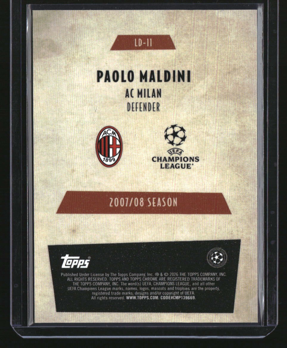 2025-26 Topps Chrome UEFA Club Competitions Paolo Maldini Last Dance Aqua #/199