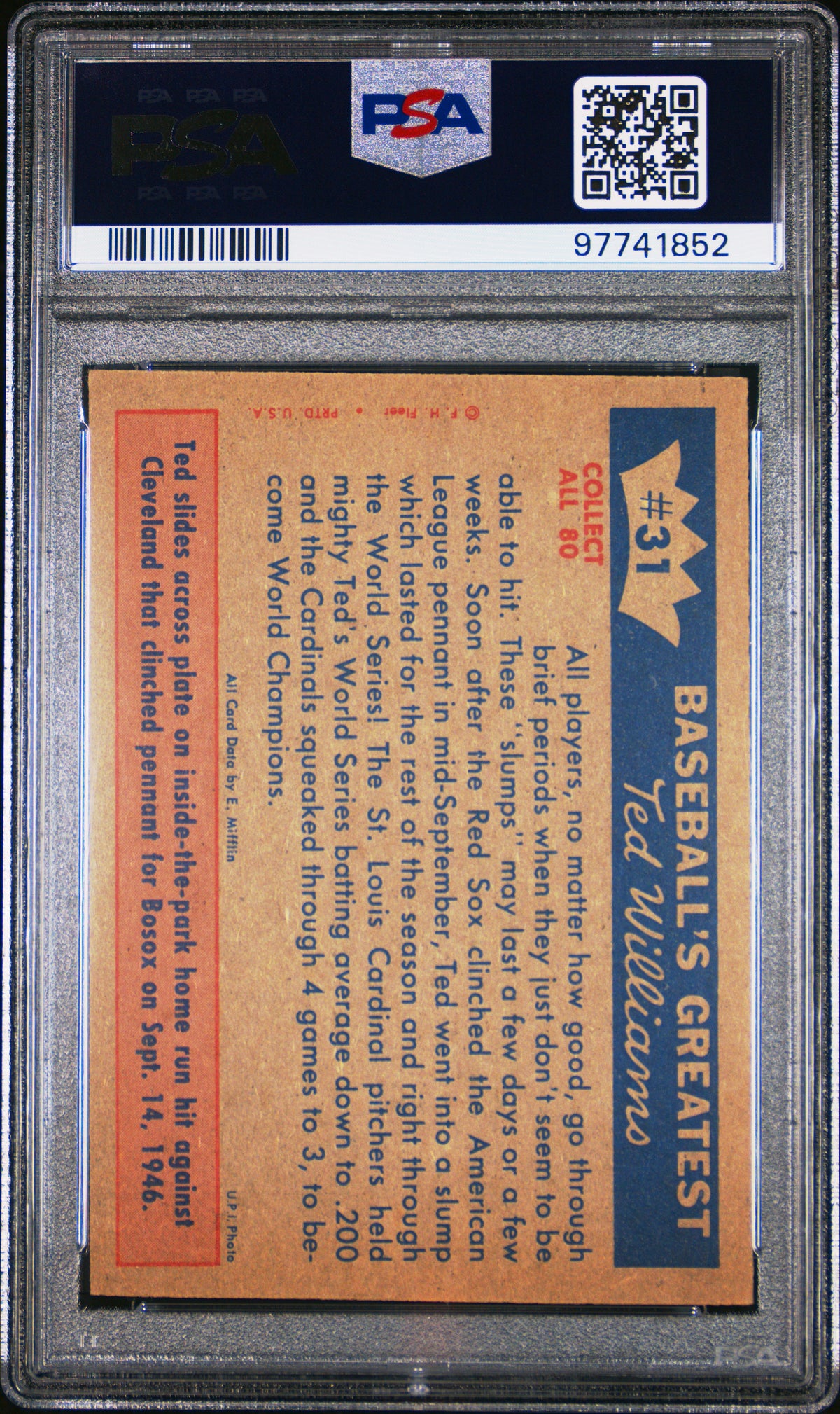 1959 Fleer Ted Williams Oct.1946-Sox Lose The Series PSA 5.5 97741852