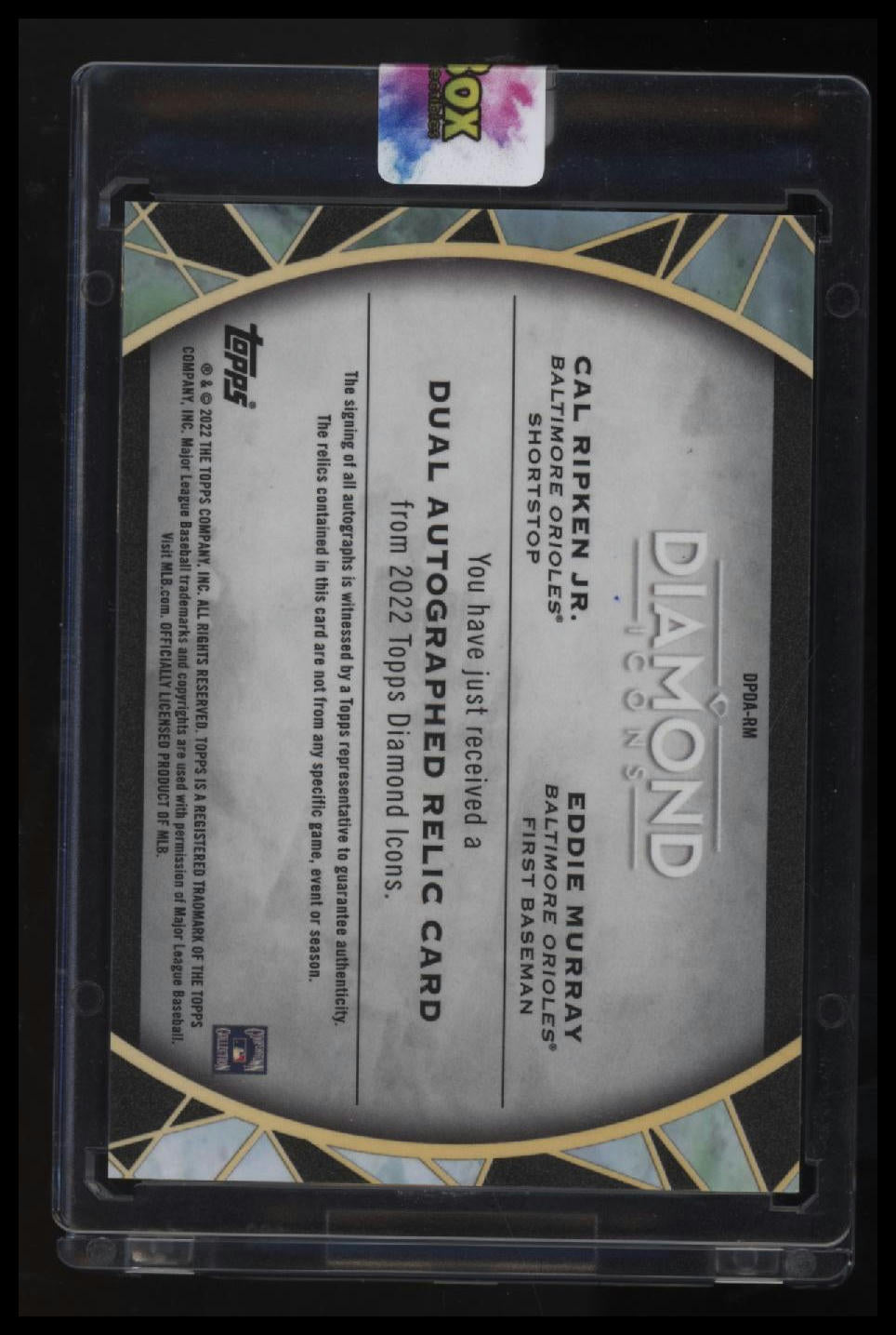 2022 Topps Diamond Icons Dual Auto Relics Cal Ripken Jr. / Eddie Murray #/10
