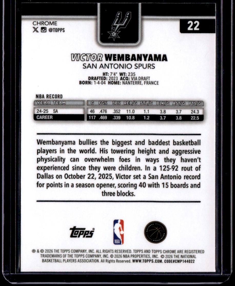 2025-26 Topps Chrome Update Victor Wembanyama Red White and Blue Refractor