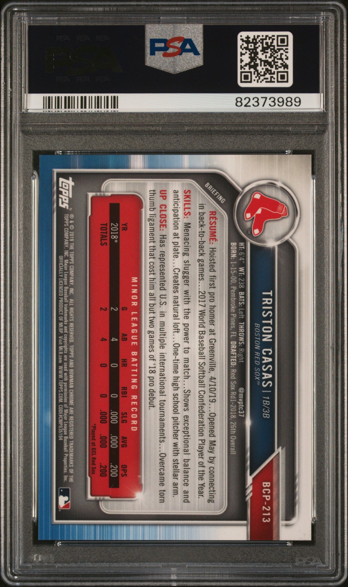 2019 Bowman Chrome Prospects #BCP213 Triston Casas Prospects-Gold Shimmer PSA 10