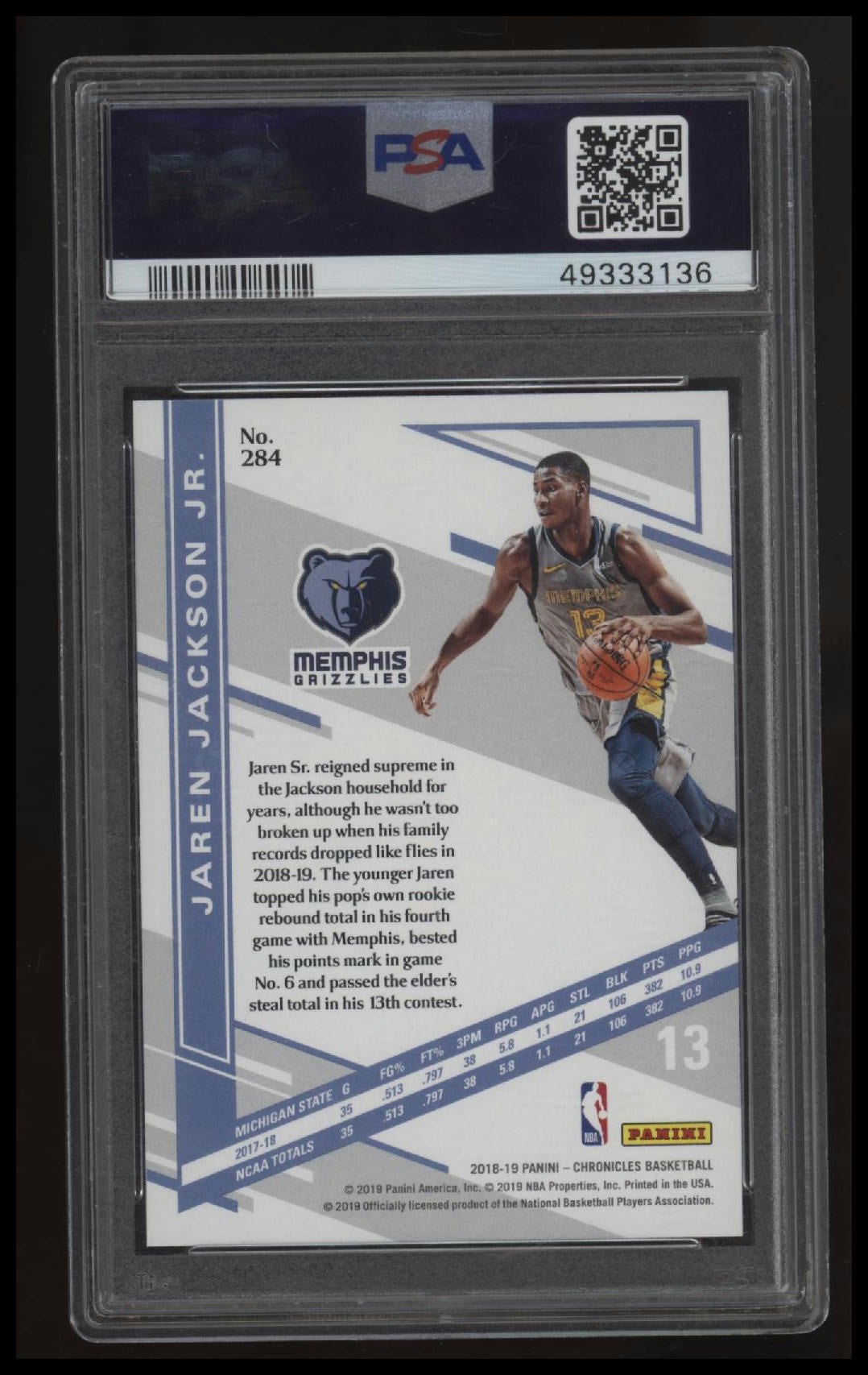 2018 Panini Chronicles Jaren Jackson Jr. Pink PSA 9