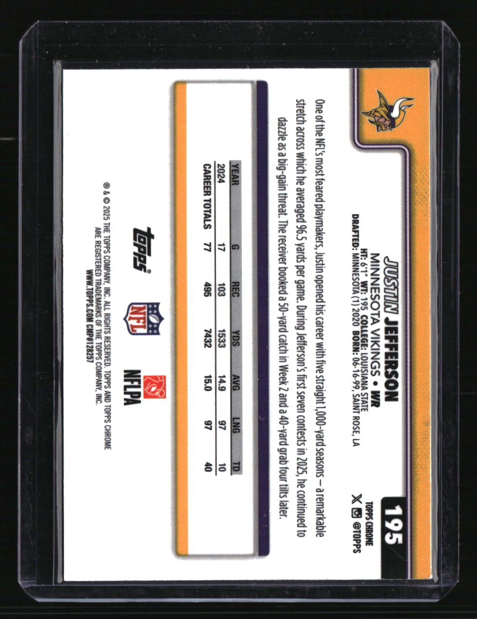 2025 Topps Chrome Justin Jefferson Neon Pulse Refractor