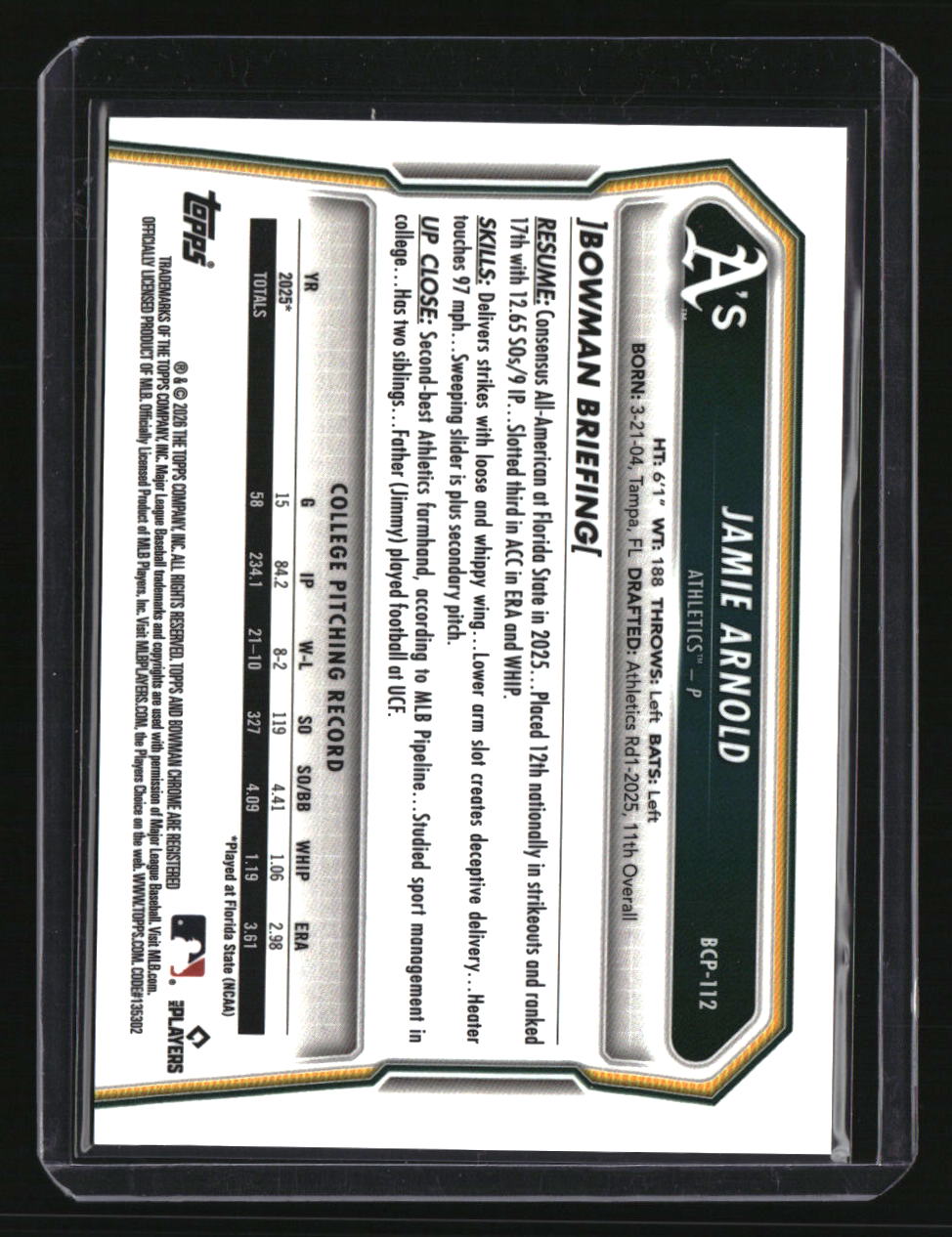 2026 Bowman Sapphire Edition Jamie Arnold Green #/99