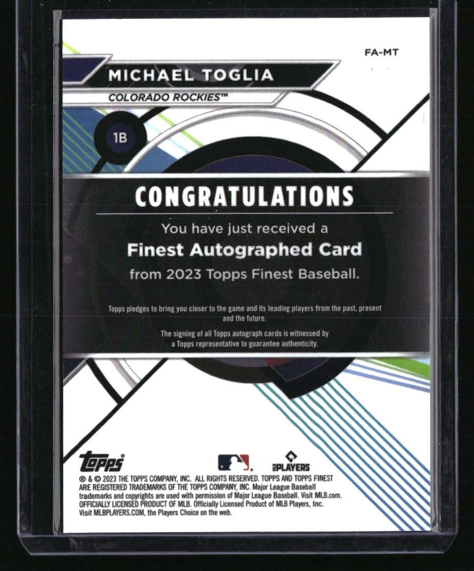 2023 Finest Michael Toglia Finest Autographs Gold Refractor #/50