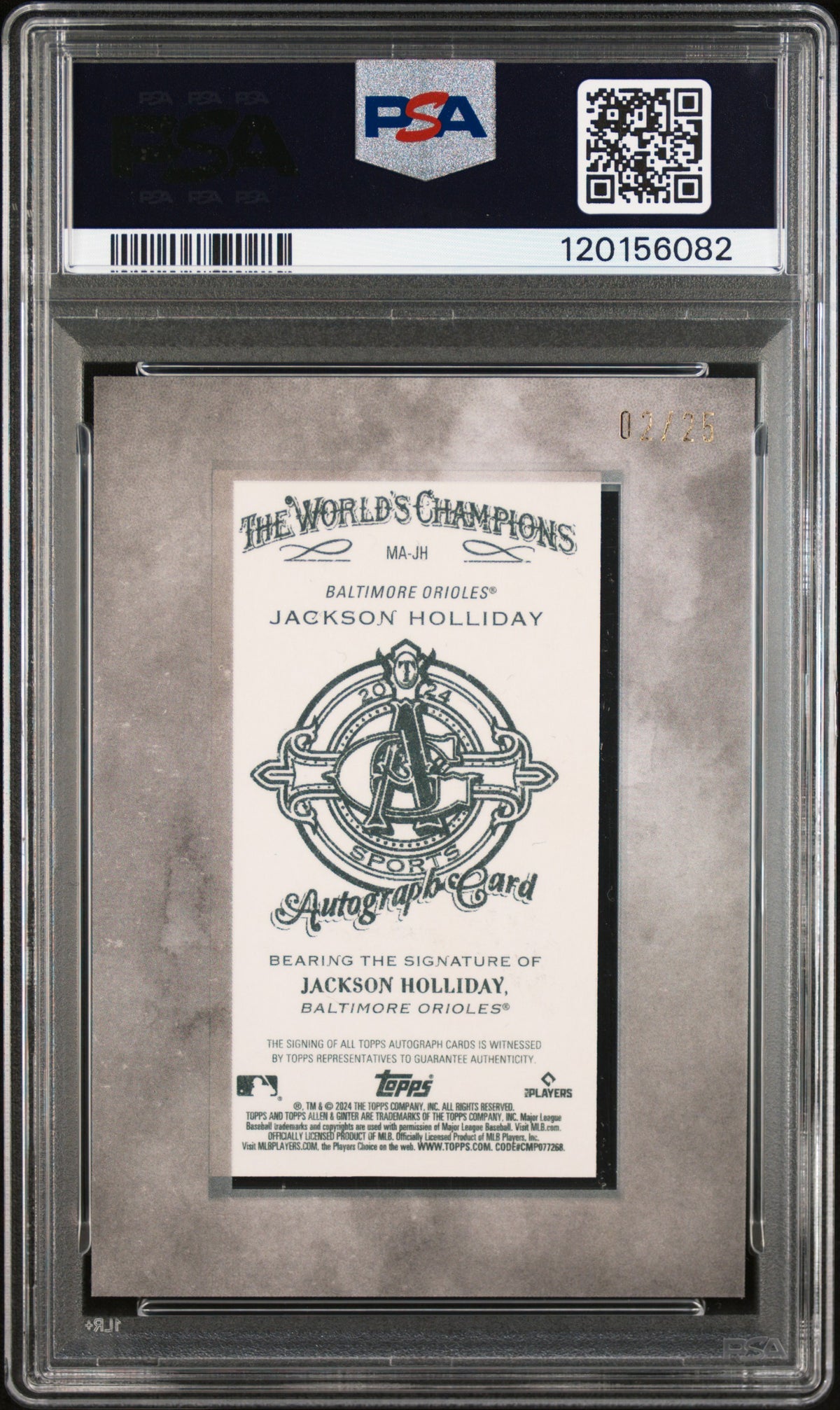 2024 Topps Allen & Ginter X Framed Mini Autograph Jackson Holliday PSA 8
