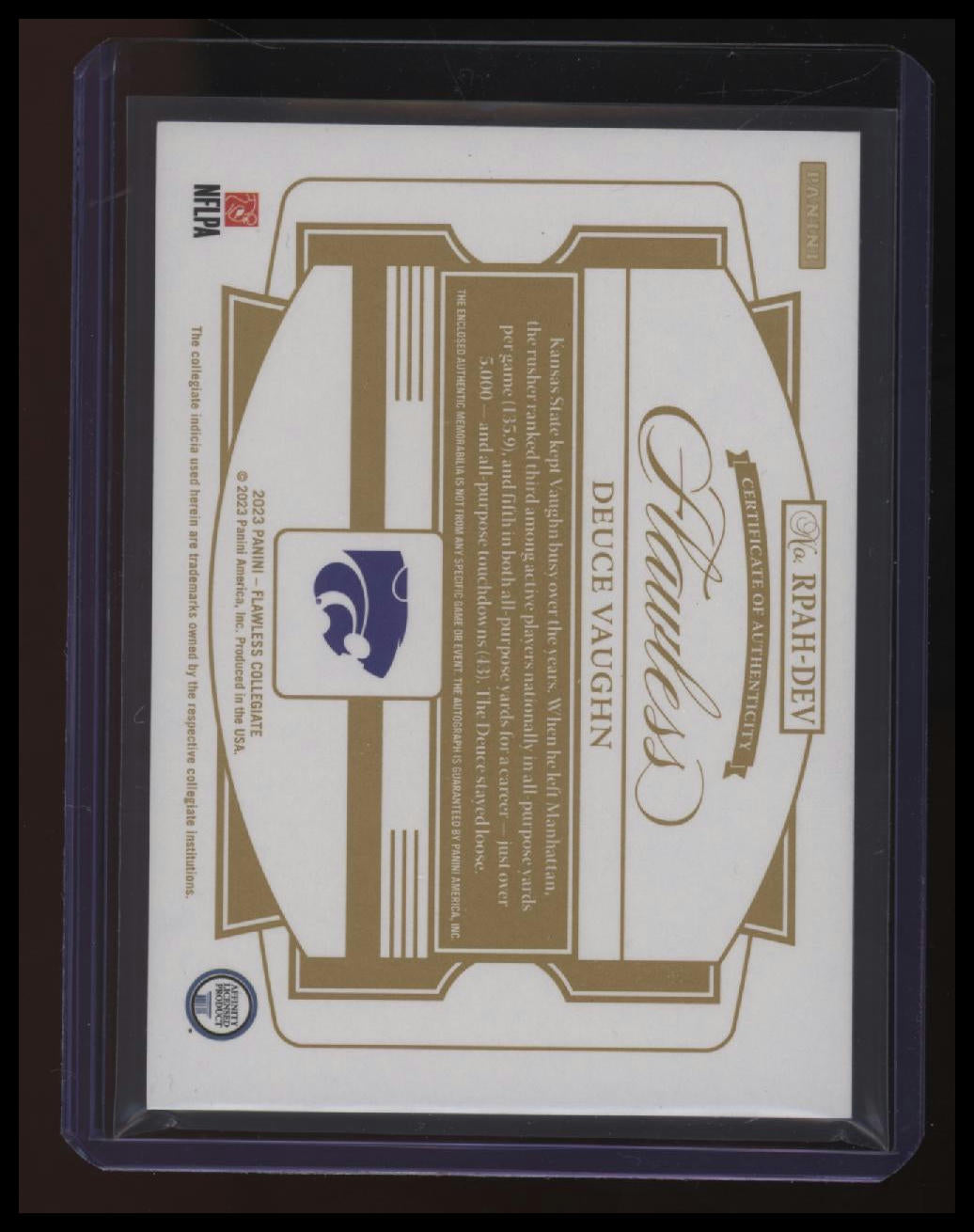 2023 Panini Flawless Collegiate Deuce Vaughn Rookie Patch Auto Ruby #/20