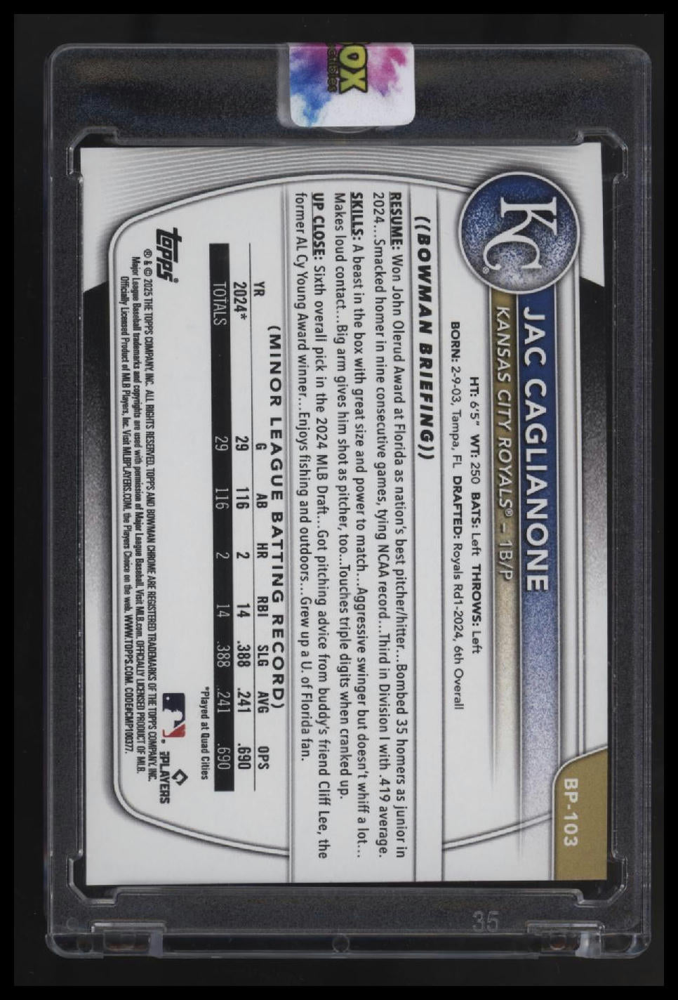 2025 Bowman Jac Caglianone Prospects Bowman Retro Logo Foil Pattern