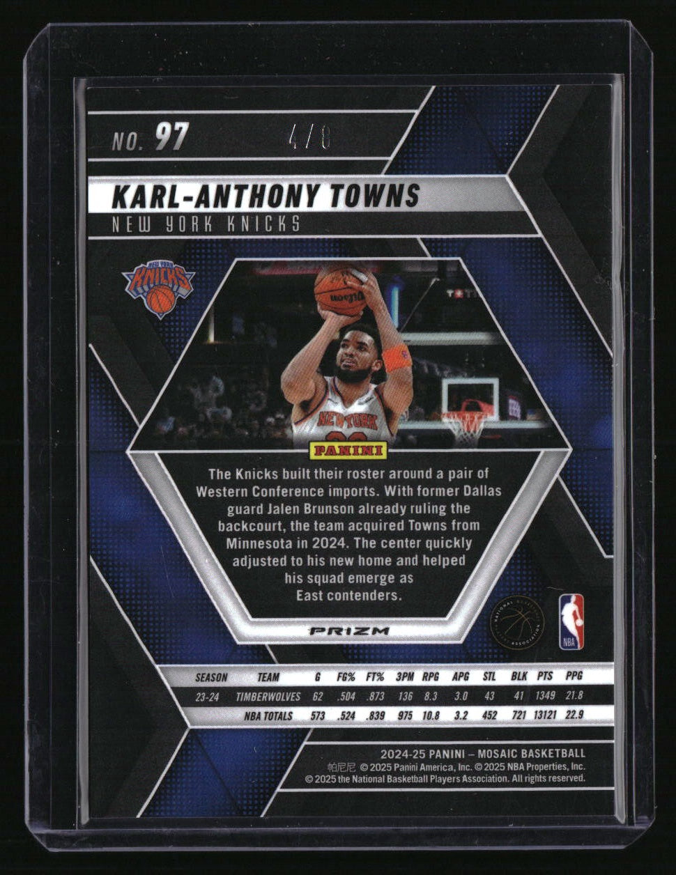 2024-25 Panini Mosaic Karl-Anthony Towns Gold Snakeskin Mosaic #/8