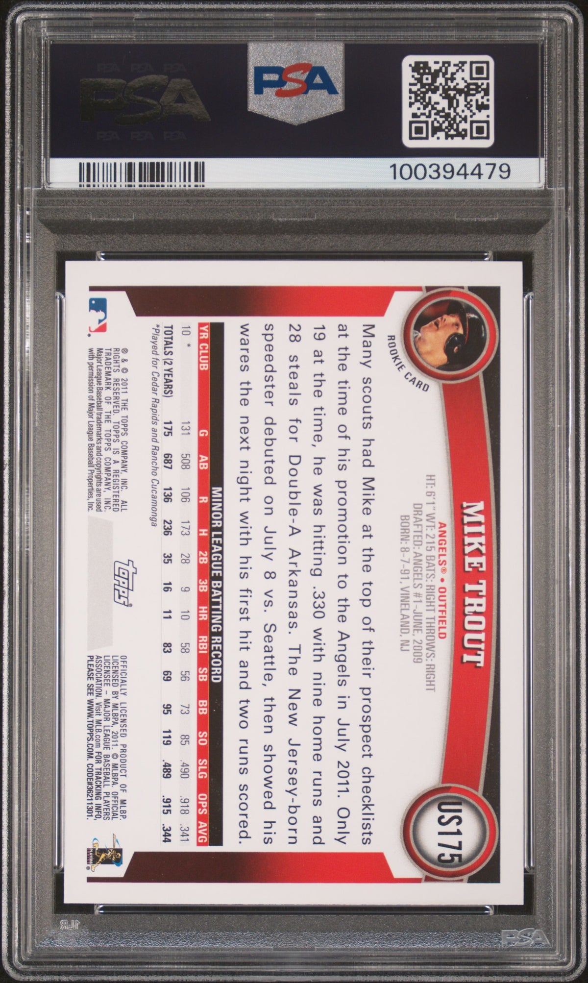 2011 Topps Update Mike Trout PSA 10