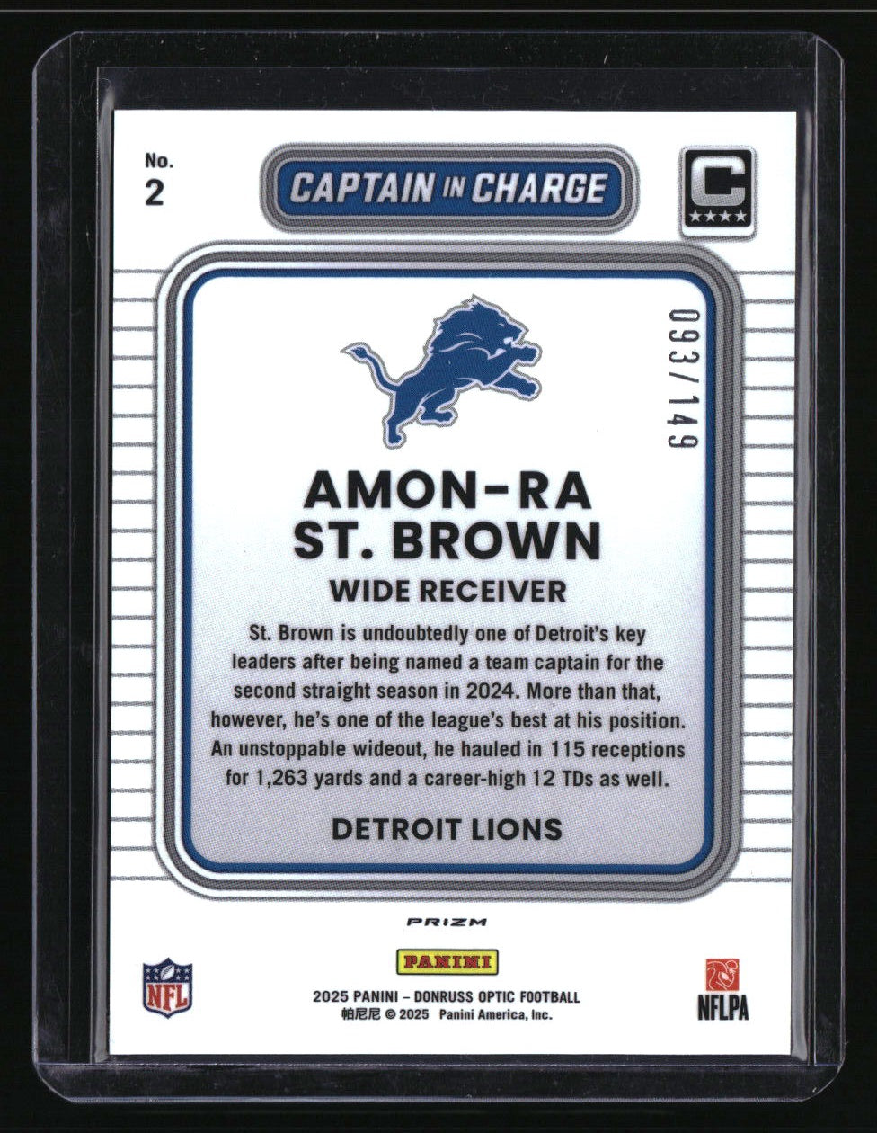 2025 Donruss Optic Amon-Ra St. Brown Captain In Charge Black Pandora #/149