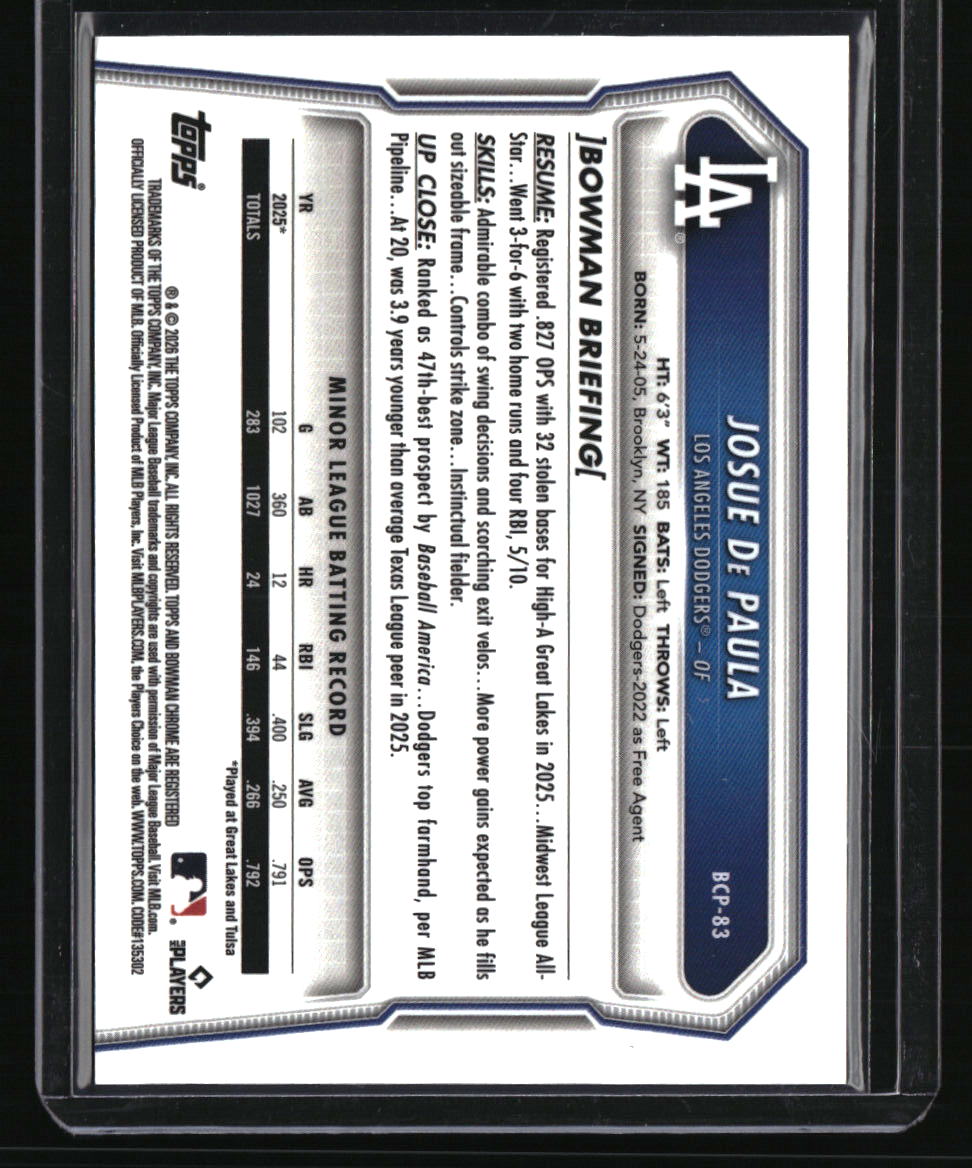 2026 Bowman Sapphire Edition Josue De Paula Yellow #/75