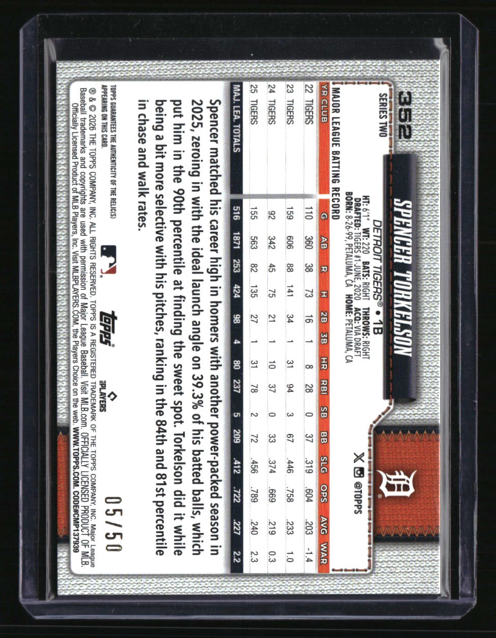 2026 Topps Spencer Torkelson Real One Relics Gold #/50