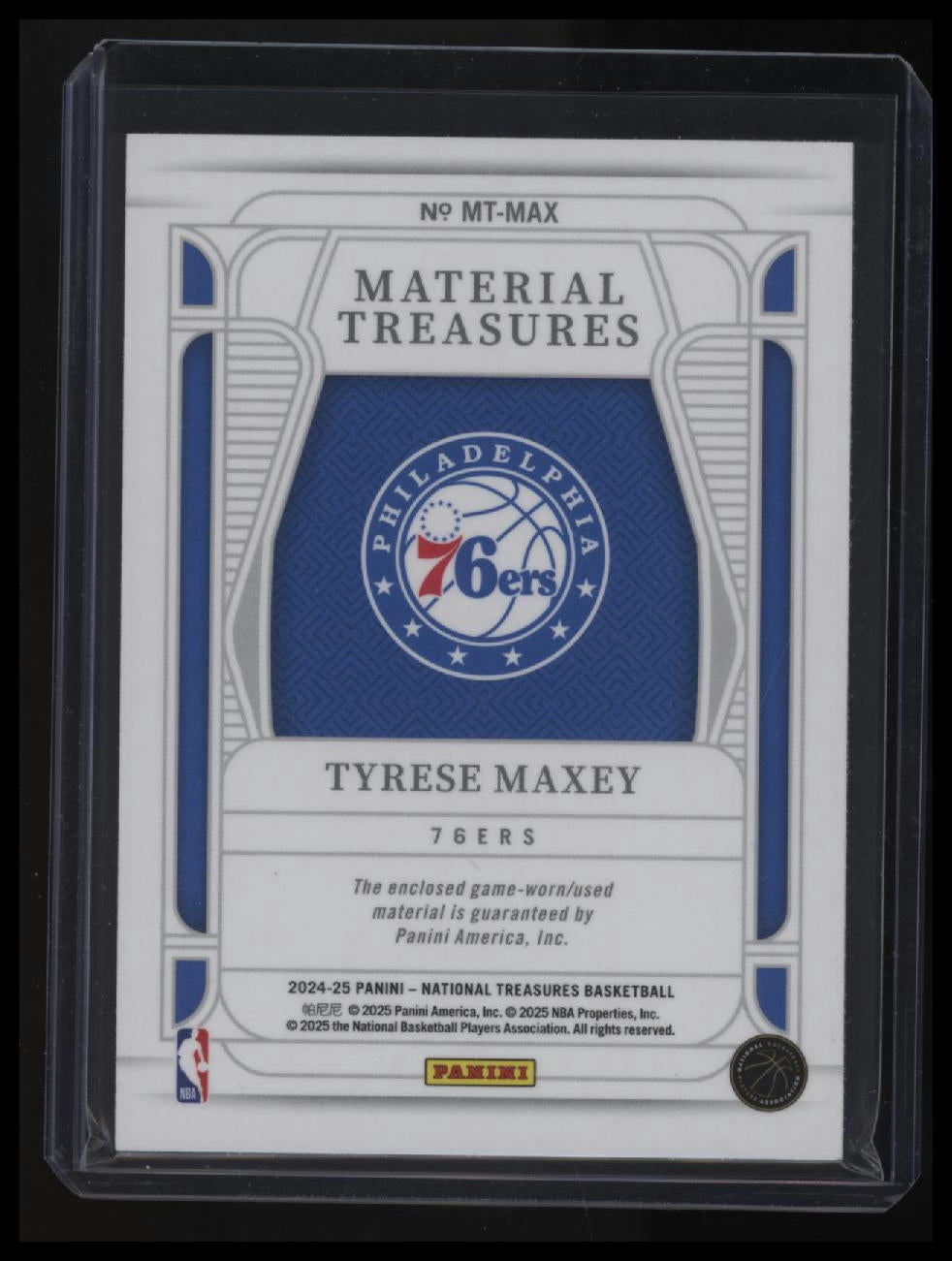 2024-25 Panini National Treasures Tyrese Maxey Material Treasures Prime #/25
