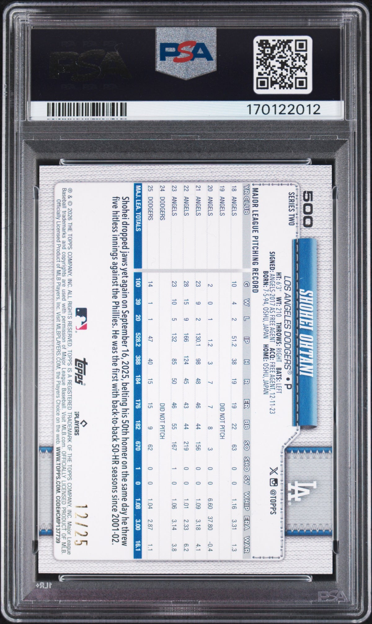 2026 Topps Shohei Ohtani Big Apple-Orange Foil PSA 9