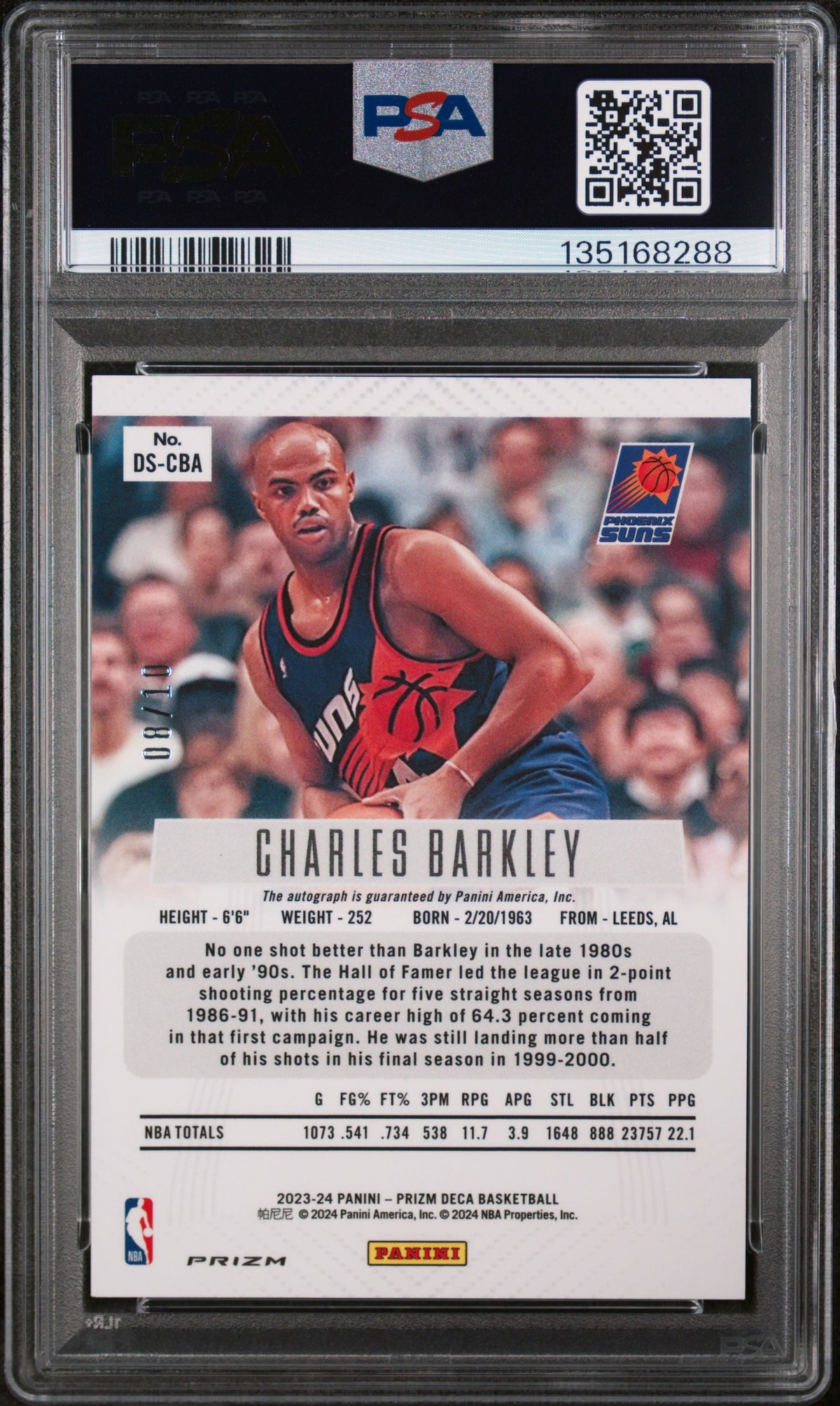 2023 Panini Prizm Deca Signatures Charles Barkley Signature-Gold Prizm PSA 9