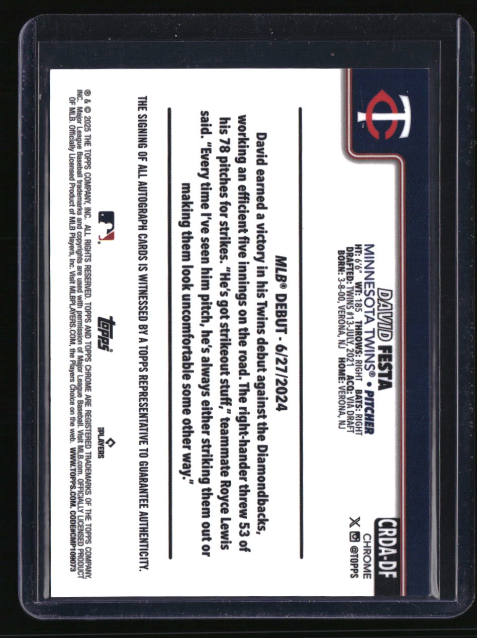 2025 Topps Chrome Update David Festa Rookie Auto Black & White Mini-Diamond