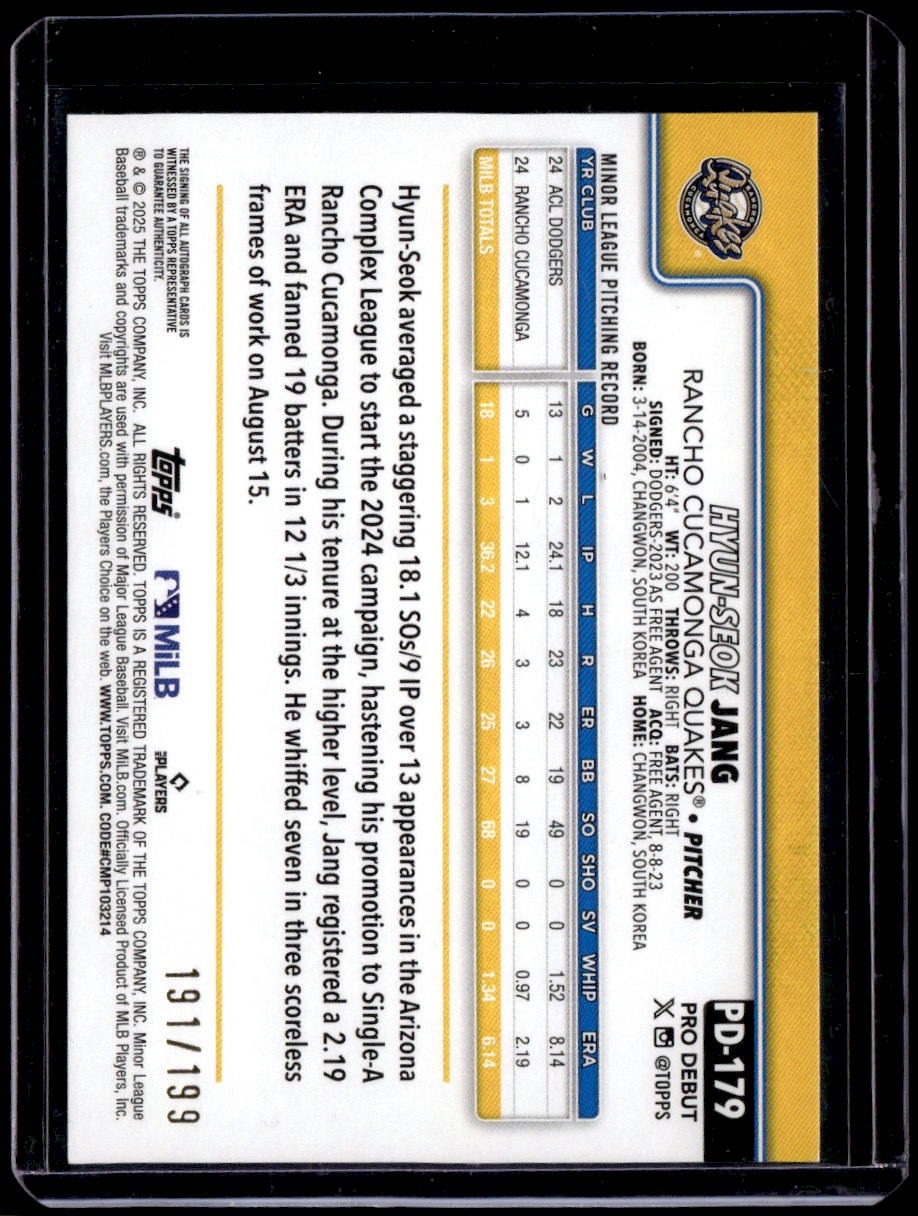 2025 Topps Pro Debut Hyun-Seok Jang Base Autographs Fuchsia Foil #/199