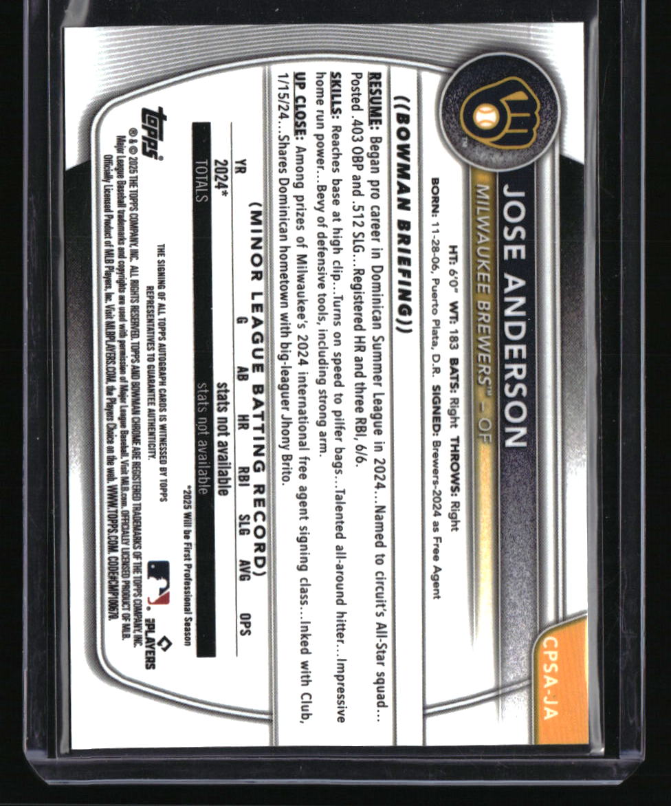 2025 Bowman Chrome Sapphire Edition Jose Anderson Prospect Auto Orange #/25