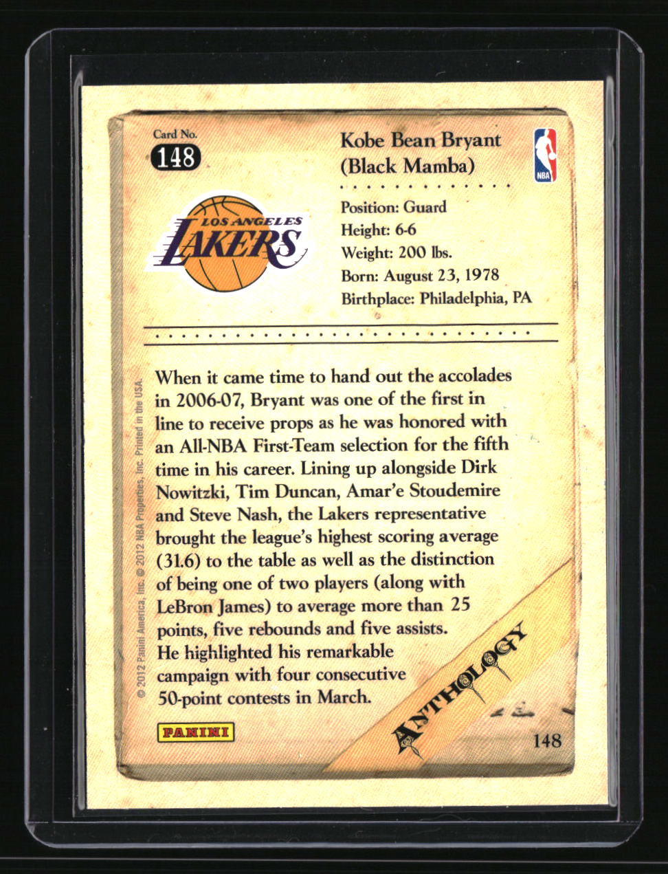 2012-13 Panini Kobe Anthology Kobe Bryant