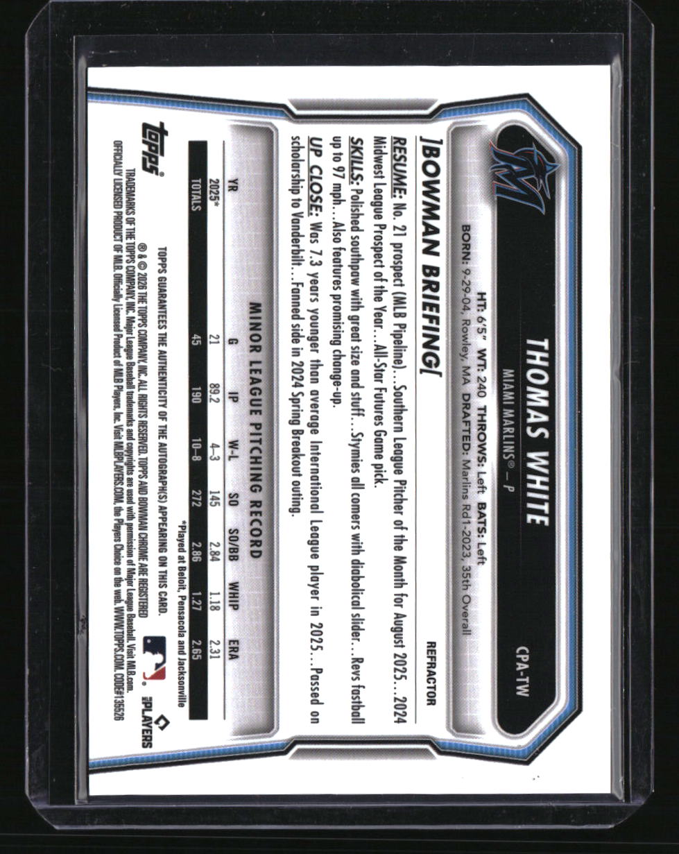 2026 Bowman Thomas White Chrome Prospect Autographs Refractors #/499