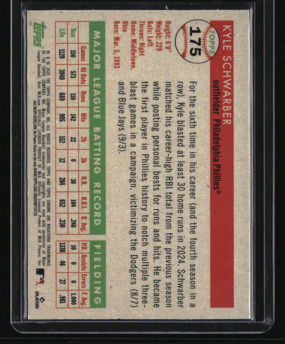 2025 Topps Chrome Platinum Kyle Schwarber Platinum Toile White / Green #/99