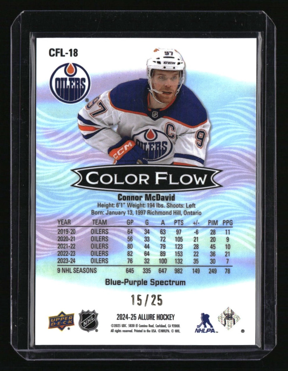 2024-25 Upper Deck Allure Connor McDavid Color Flow Blue-Purple #/25