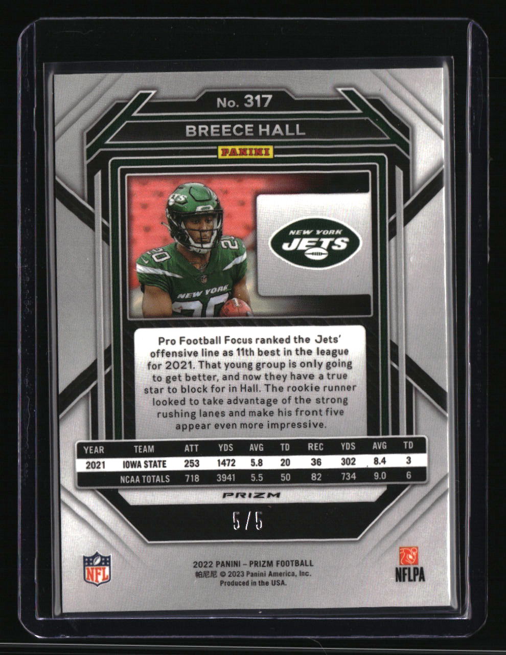 2022 Panini Prizm Breece Hall No Huddle Neon Green #/5