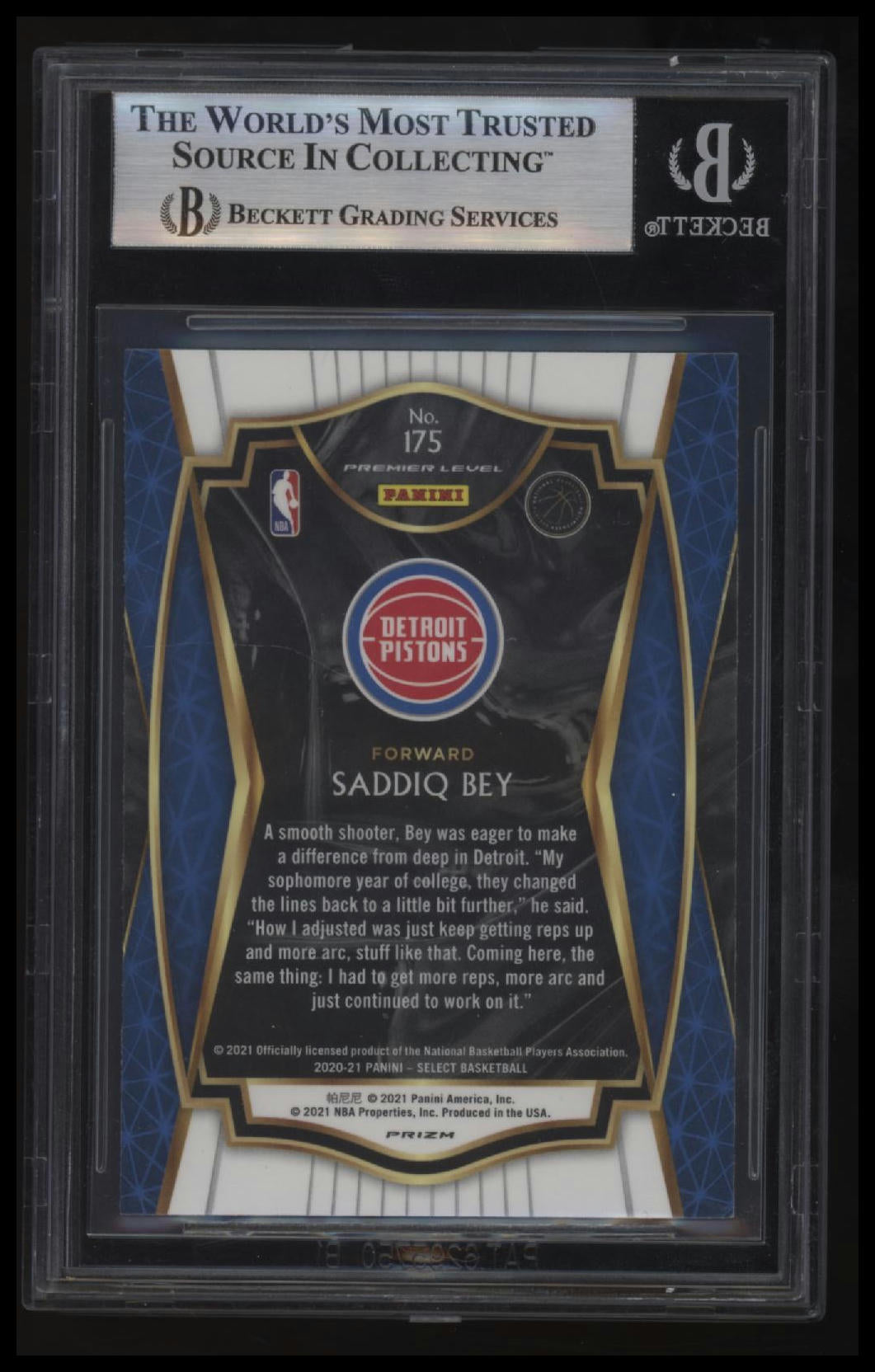 2020-21 Select Prizms Zebra Saddiq Bey BGS 9.0
