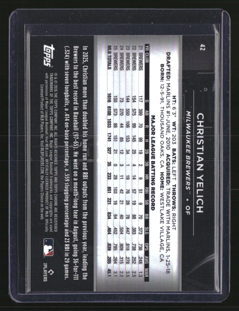 2026 Topps Chrome Black Christian Yelich Rose Gold Mini-Diamond Refractors #/10