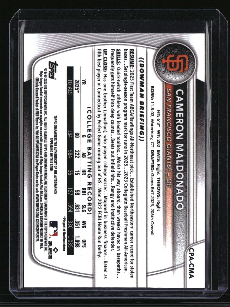 2025 Bowman Draft Cameron Maldonado Chrome Prospect Autographs