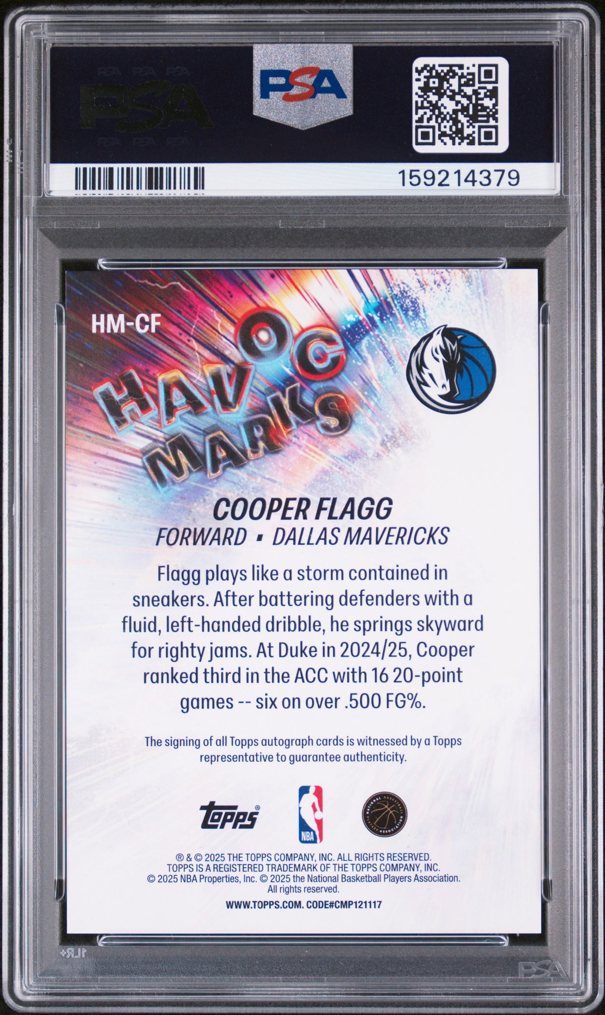 2025 Topps Havoc Marks Cooper Flagg Havoc Marks-Gold Rnbw PSA 9