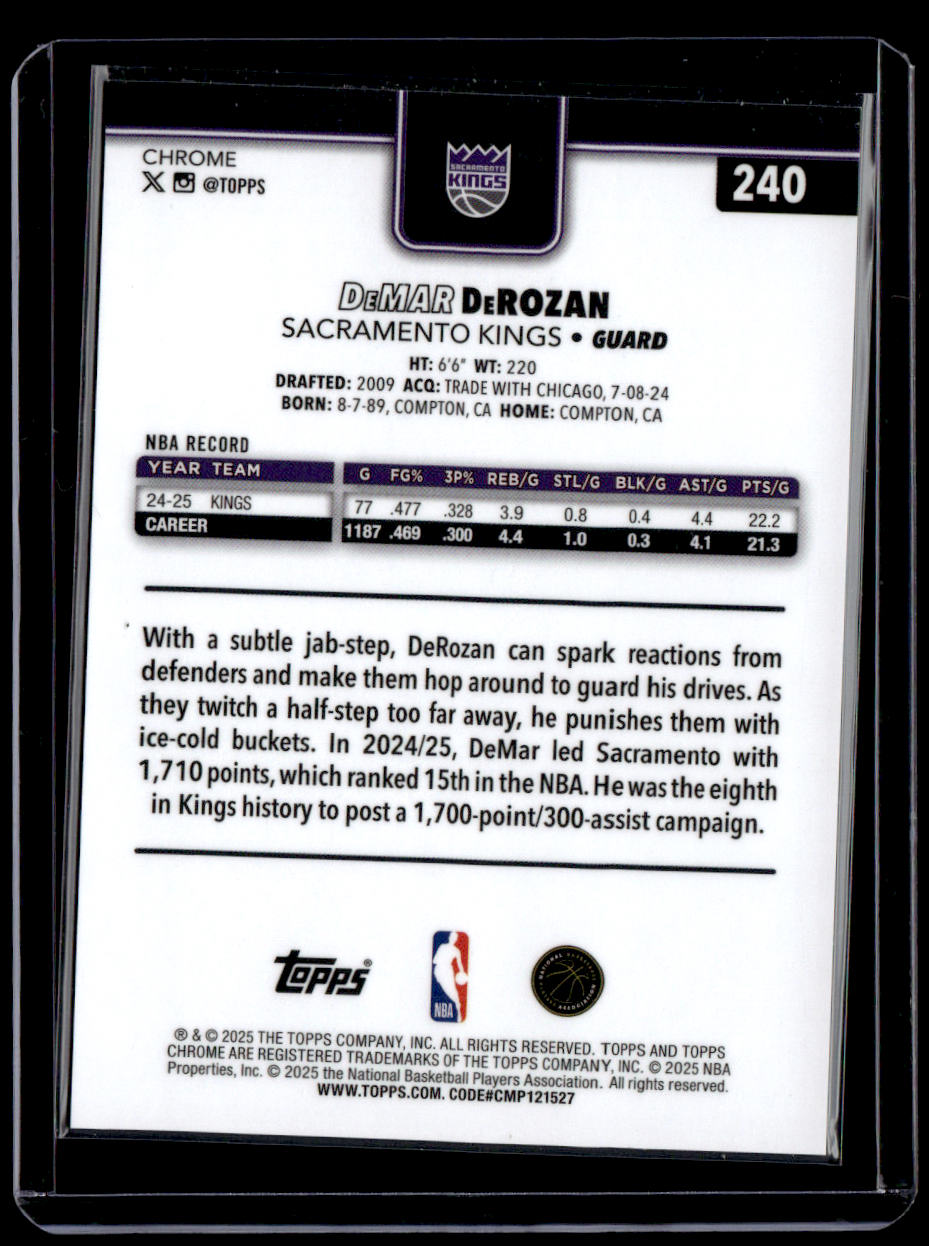 2025-26 Topps Chrome DeMar DeRozan Gold Wave Refractor #/50