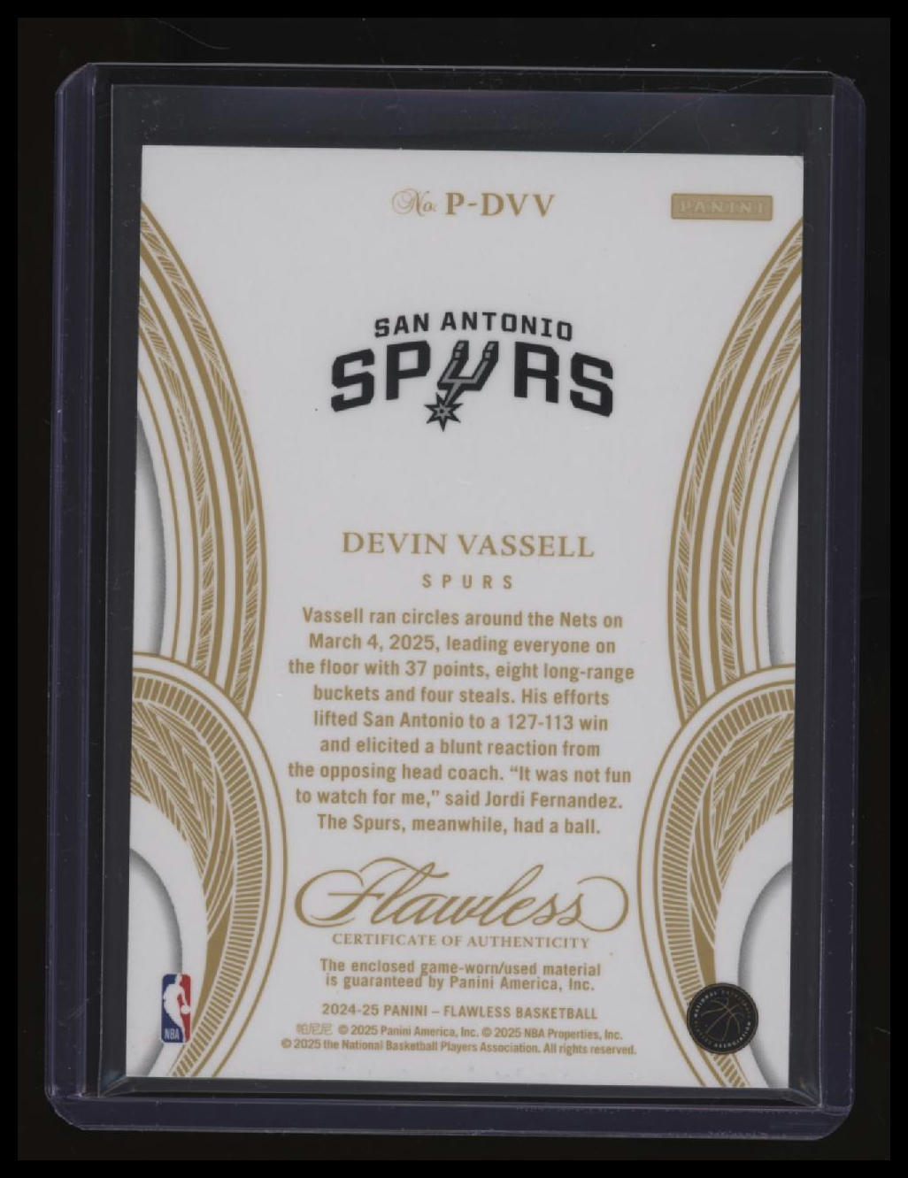 2024-25 Panini Flawless Devin Vassell Patches Ruby #/15