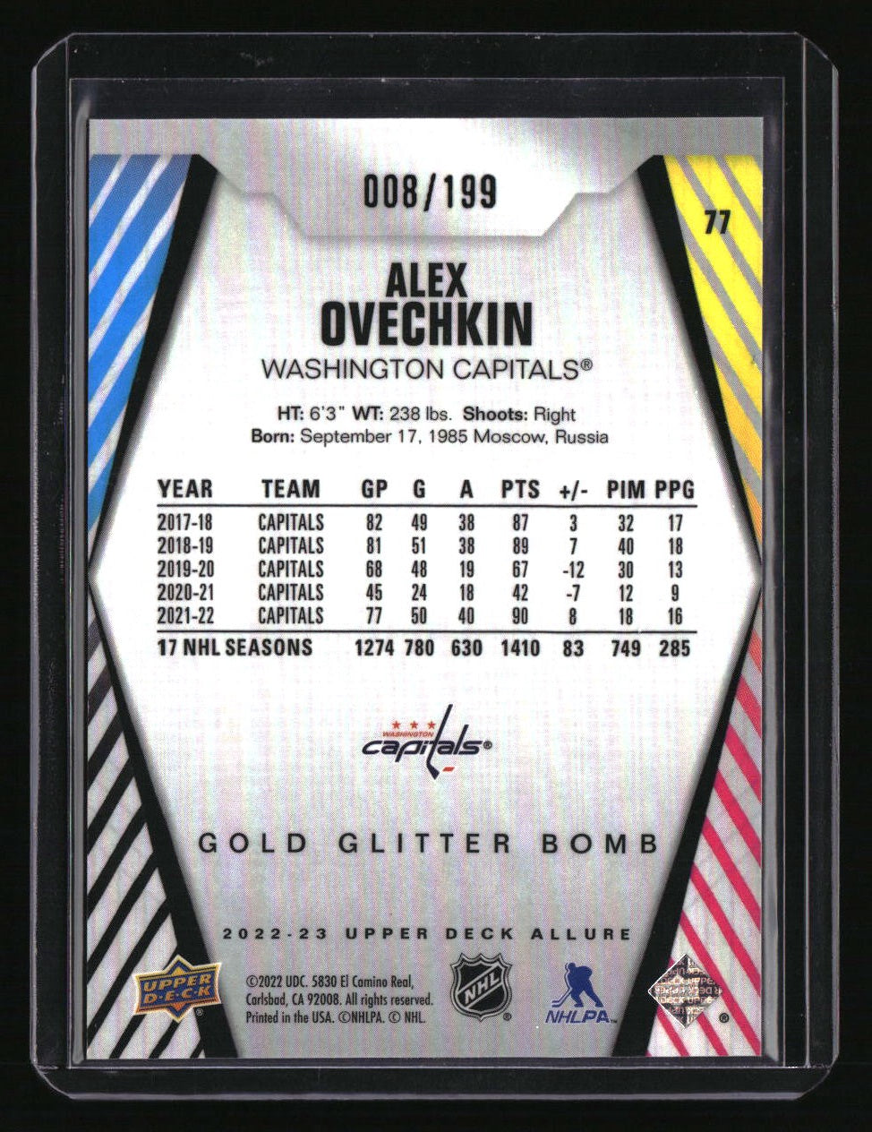2022-23 Upper Deck Allure Alex Ovechkin Glitter Bomb Gold #/199