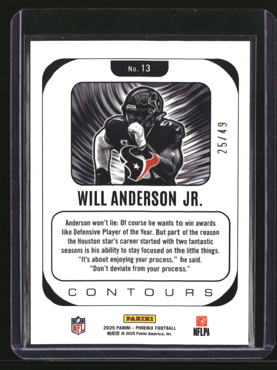 2025 Panini Phoenix Will Anderson Jr. Contours Yellow Mojo Prizm #/49
