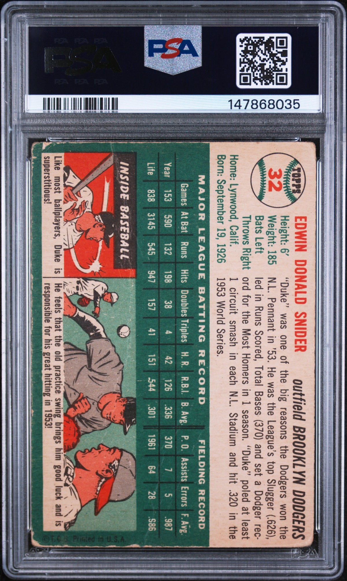 1954 Topps Duke Snider PSA 1