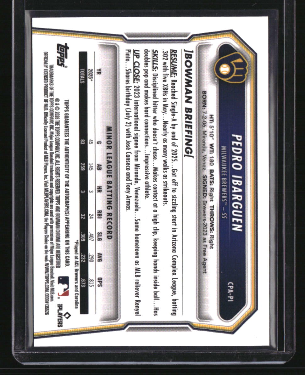 2026 Bowman Pedro Ibarguen Chrome Prospect Autographs