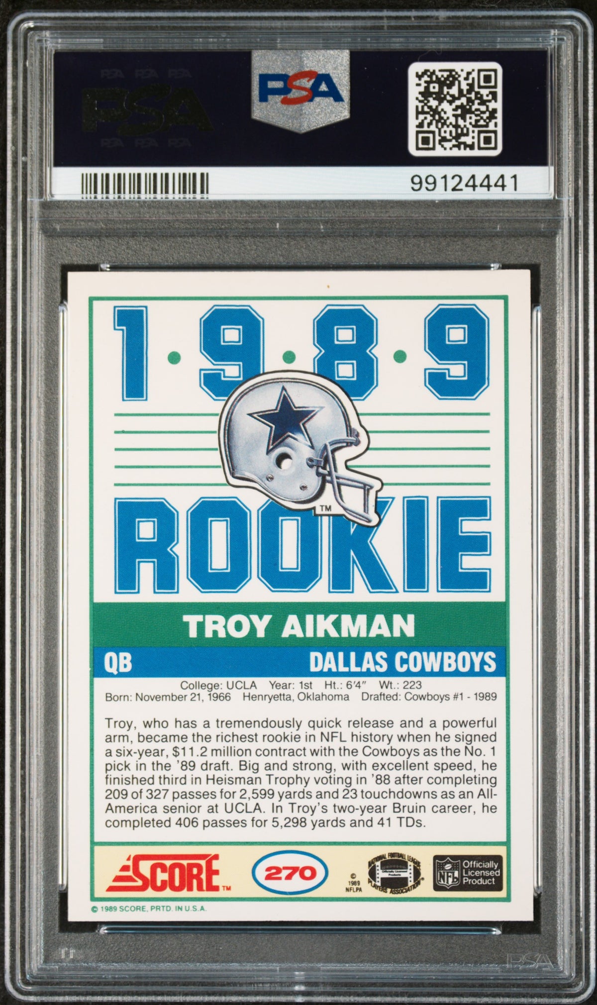 1989 Score Troy Aikman PSA 7