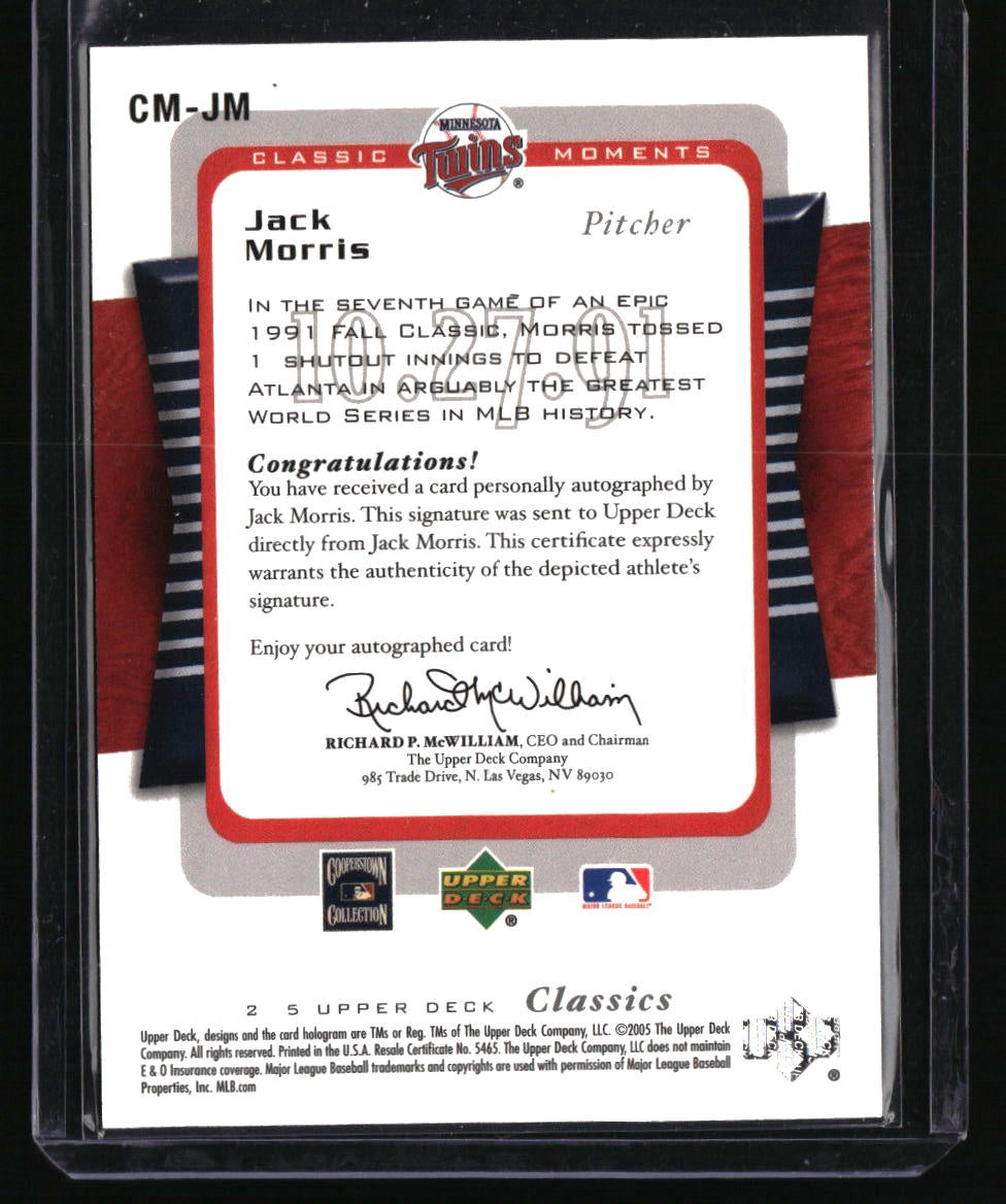 2005 Upper Deck Classics Jack Morris Classic Moments Signatures