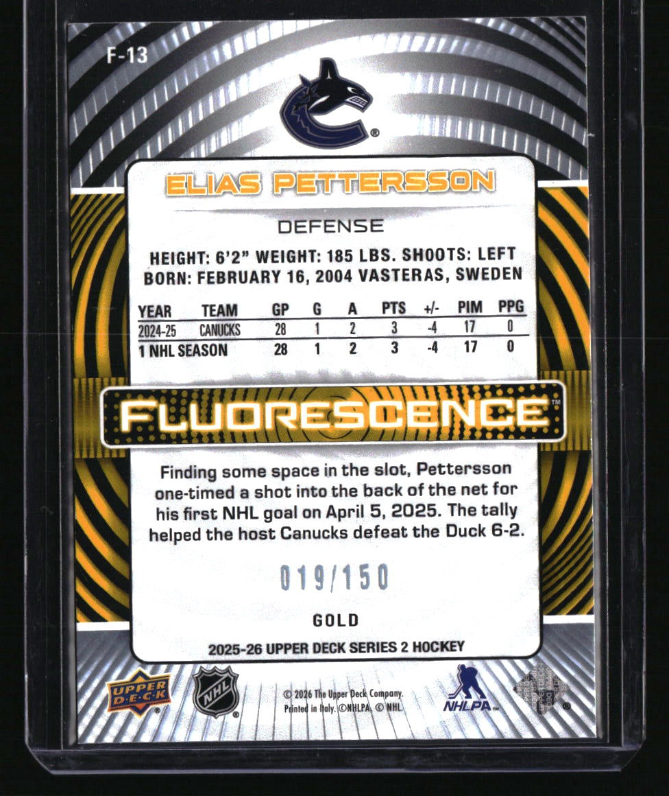2025-26 Upper Deck Elias Pettersson Fluorescence Gold #/150