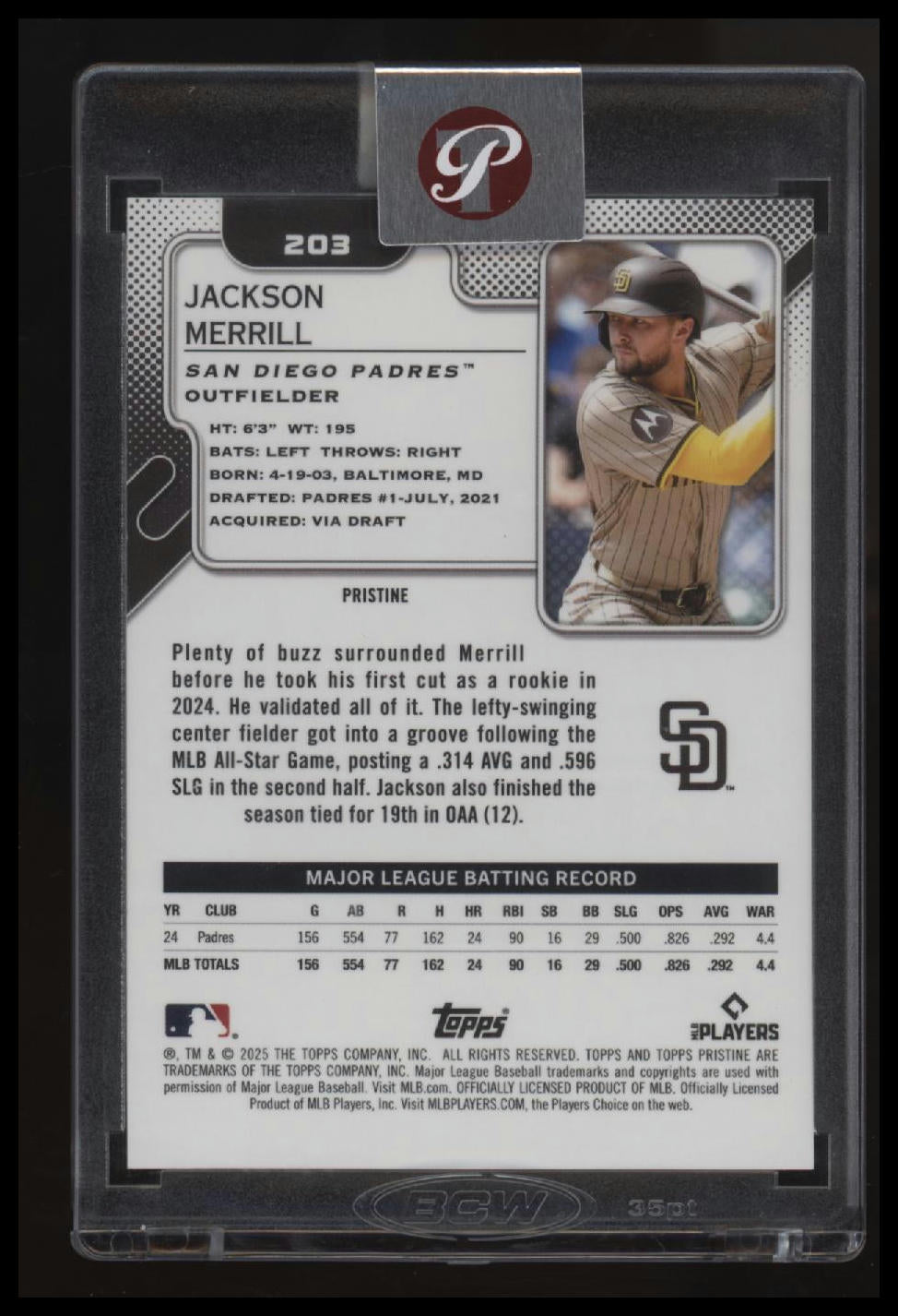 2025 Topps Pristine Jackson Merrill Pristine Gold Refractors #/50
