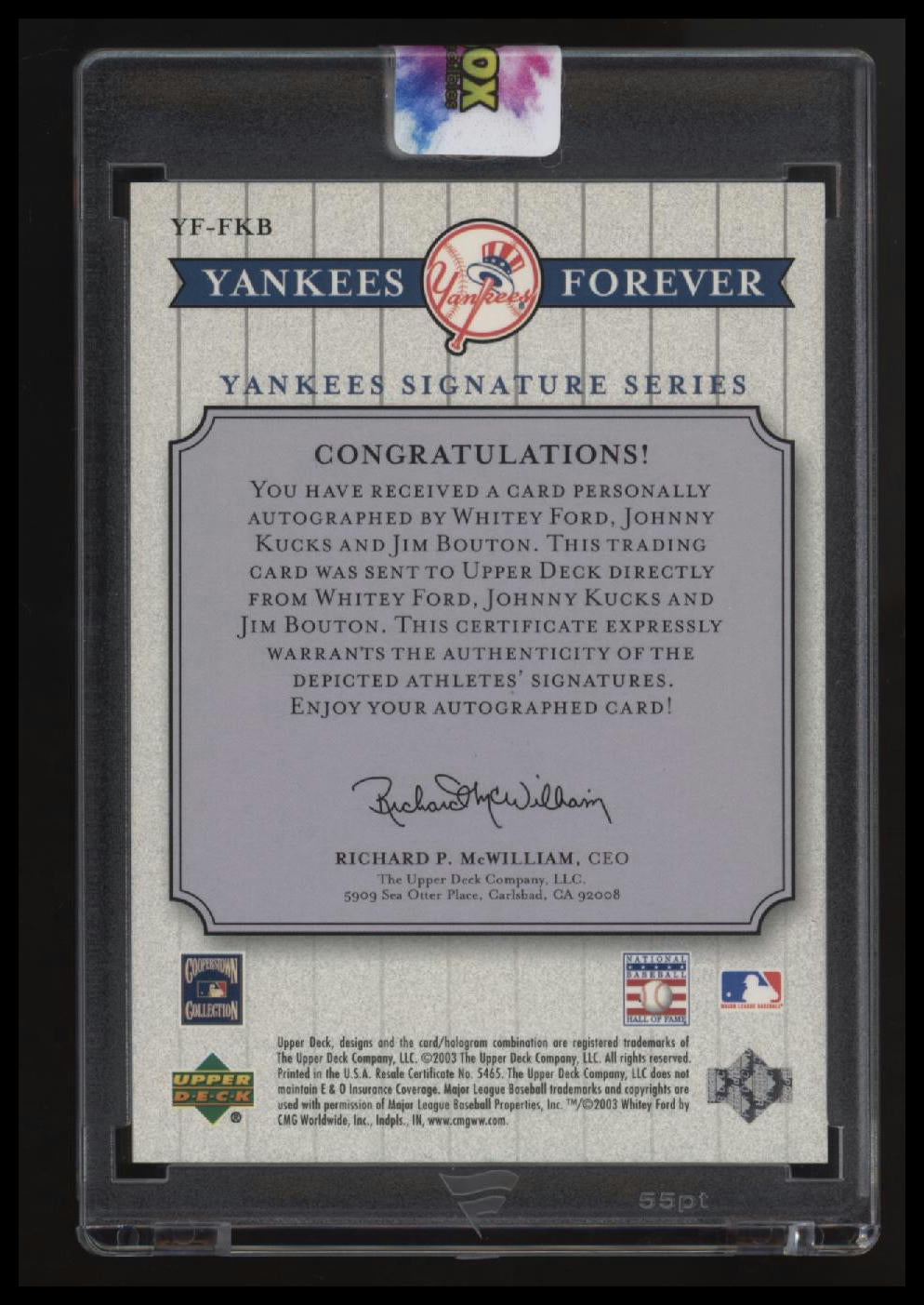 2003 Upper Deck Yankees Signature Series Ford / Kucks / Bouton Autos #/50