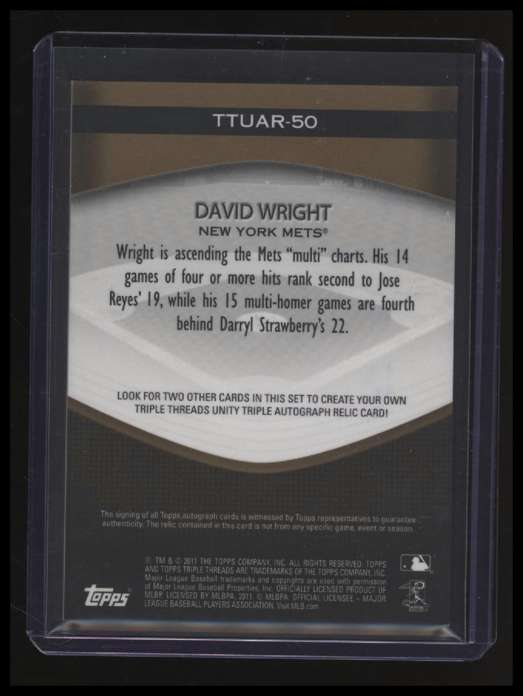 2011 Topps Triple Threads David Wright Unity Relic Autographs Gold #/25