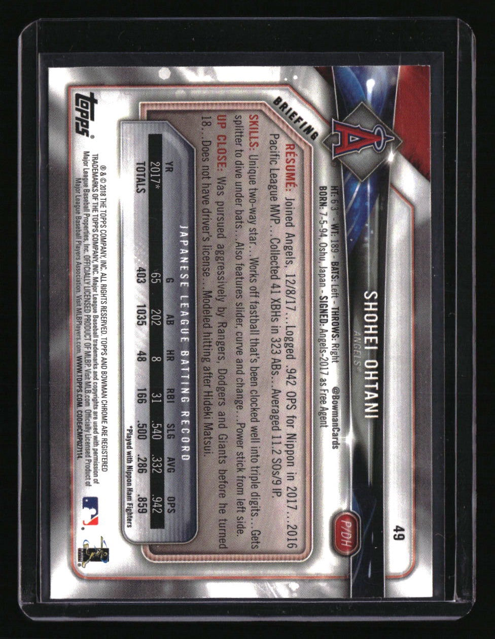 2018 Bowman Shohei Ohtani