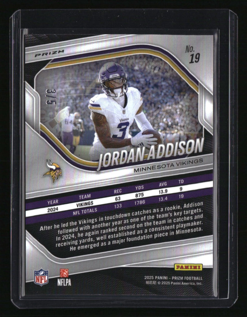 2025 Panini Prizm Jordan Addison Gold Vinyl #/5